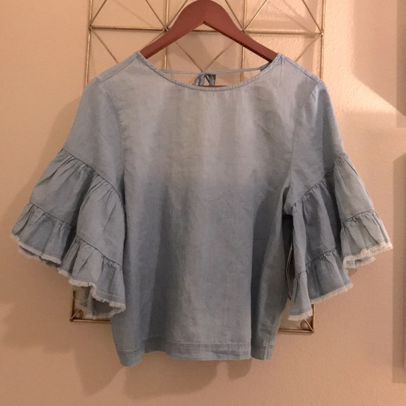 Denim Ruffle Top - Picture 2 of 9
